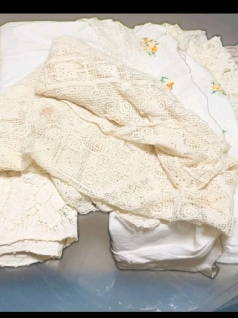 Vintage Lot Of Shabby Chic Lace Tablecloths